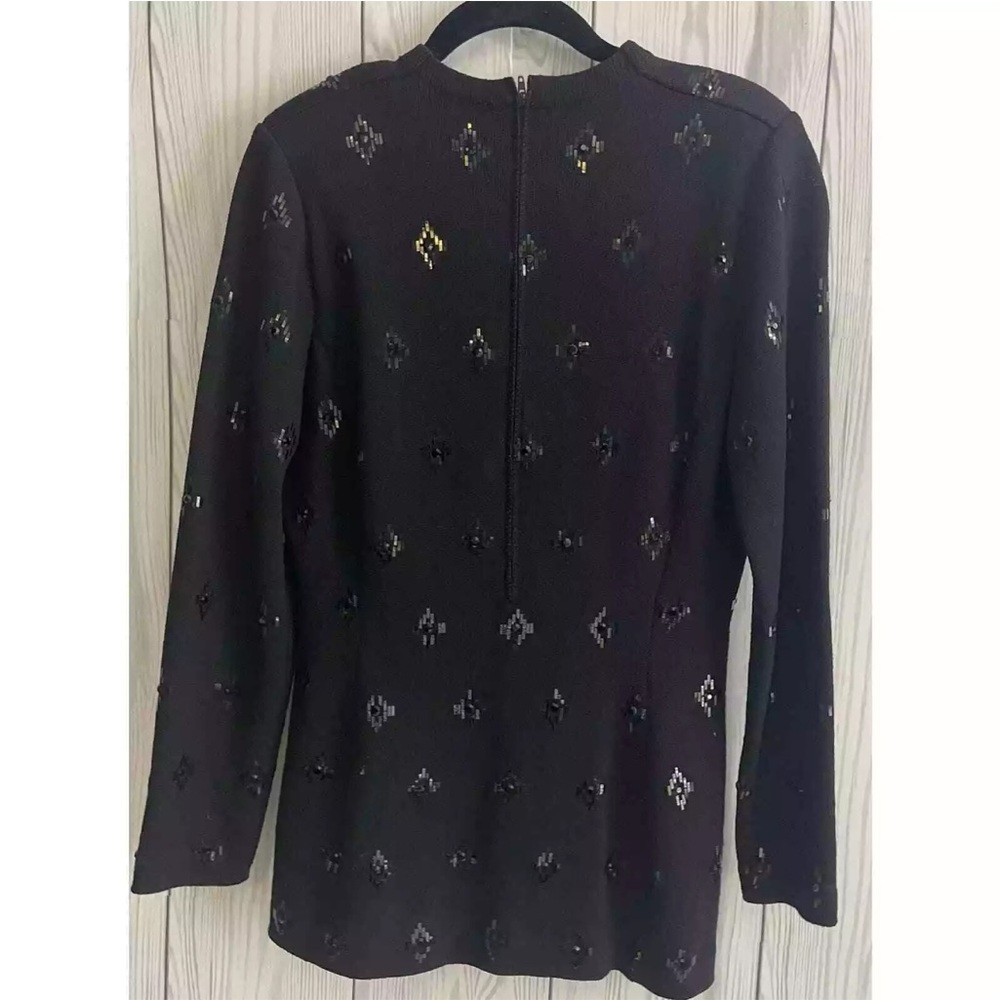 VTG ST. JOHN BY MARIE GRAY Black Sequin Embroidered Evening Top Knit‎ Cardigan
